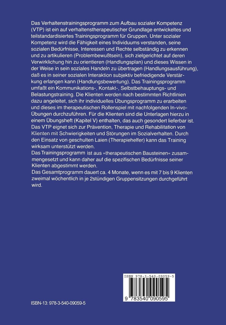 Rückseite: 9783540090595 | Verhaltenstrainingsprogramm zum Aufbau sozialer Kompetenz (VTP) | Buch