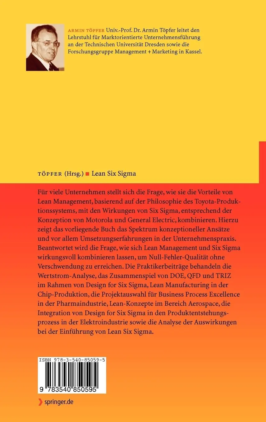 Rückseite: 9783540850595 | Lean Six Sigma | Armin Töpfer | Buch | viii | Deutsch | 2008