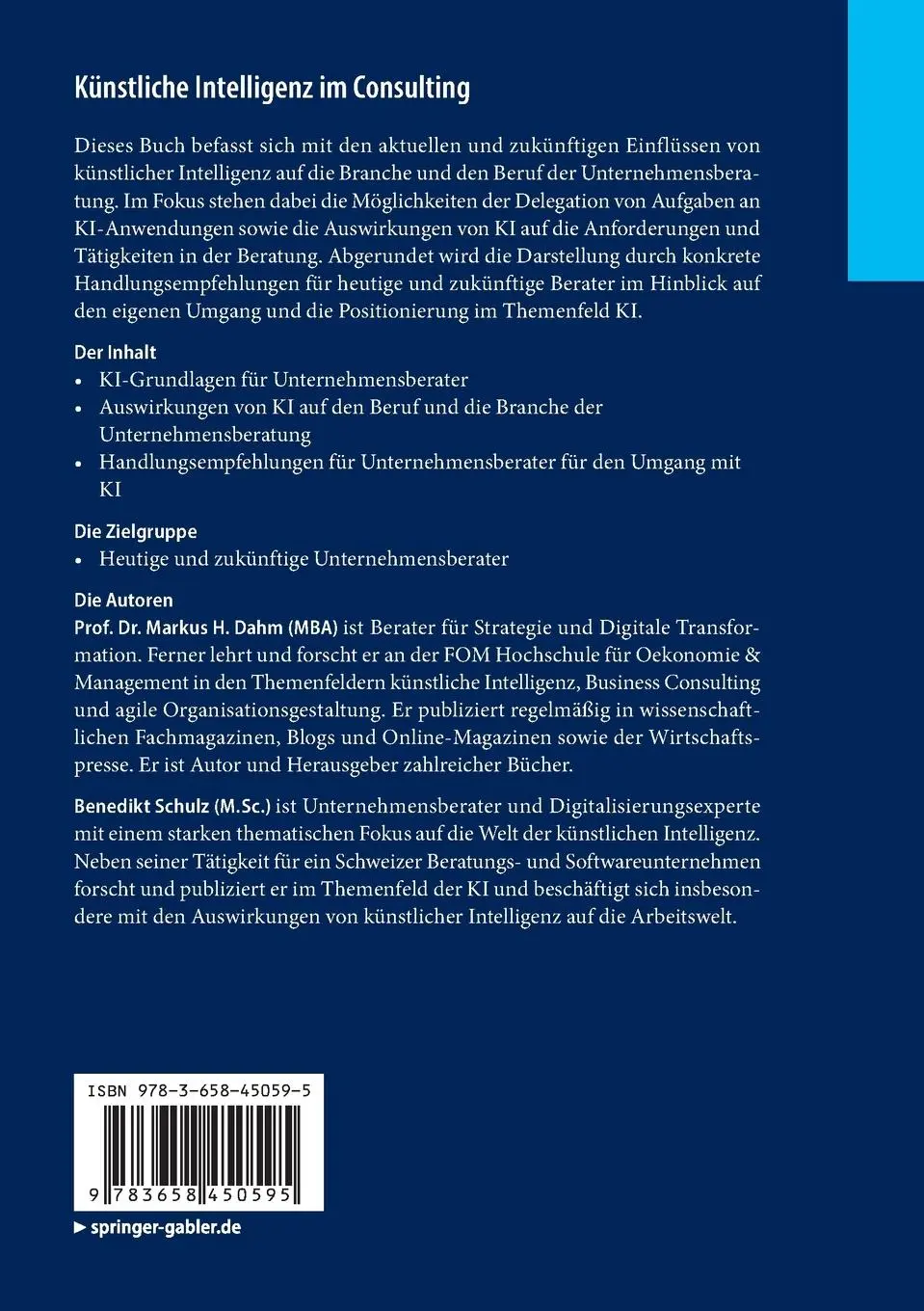 Rückseite: 9783658450595 | Künstliche Intelligenz im Consulting | Benedikt Schulz (u. a.) | Buch