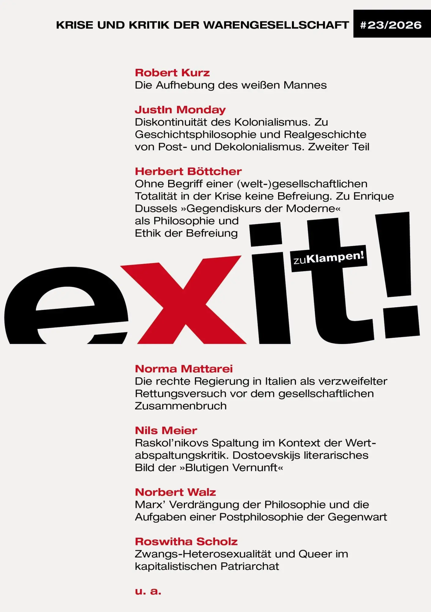 Cover: 9783987370595 | exit! Krise und Kritik der Warengesellschaft 23/2026 | Kurz (u. a.)