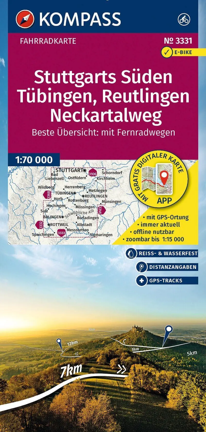Cover: 9783991540595 | KOMPASS Fahrradkarte 3331 Stuttgarts Süden, Tübingen, Reutlingen,...