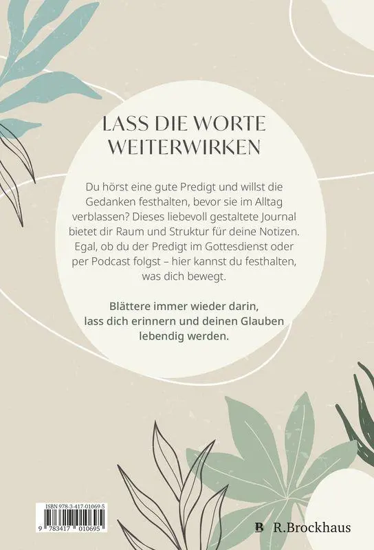 Bild: 9783417010695 | Predigt Journal | Buch | 176 S. | Deutsch | 2026 | R.Brockhaus