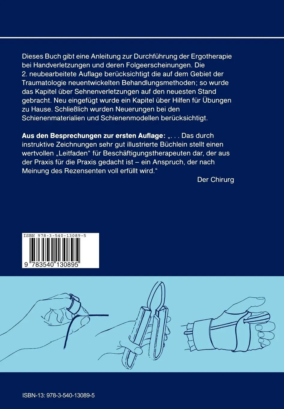Rückseite: 9783540130895 | Ergotherapie bei Erkrankungen und Verletzungen der Hand | Pfenninger