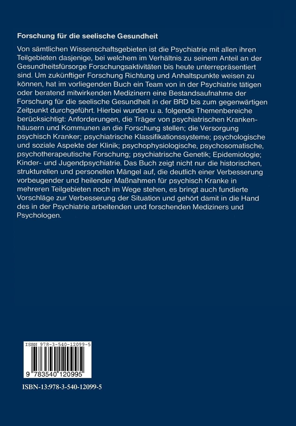 Rückseite: 9783540120995 | Forschung für die seelische Gesundheit | H. Häfner | Taschenbuch | xii