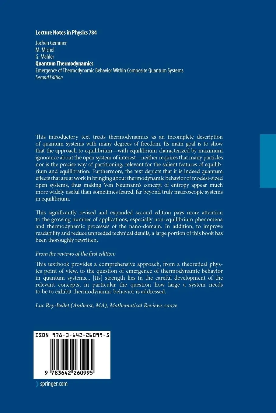 Rückseite: 9783642260995 | Quantum Thermodynamics | Jochen Gemmer (u. a.) | Taschenbuch | xiv
