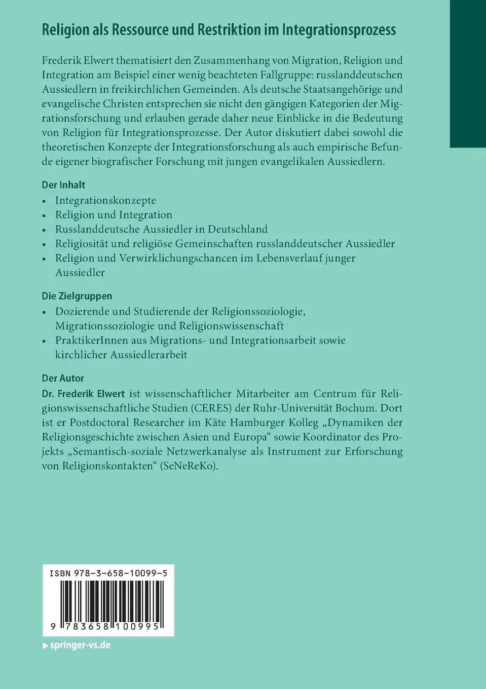 Rückseite: 9783658100995 | Religion als Ressource und Restriktion im Integrationsprozess | Elwert