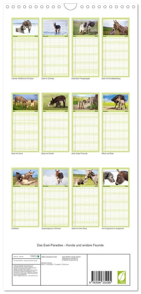 Bild: 9783594331095 | Familienplaner 2027 - Das Esel-Paradies - Hunde und andere Feunde...