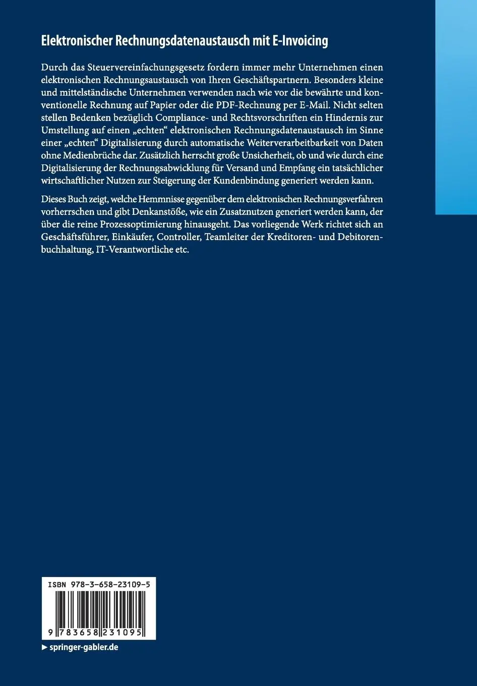 Rückseite: 9783658231095 | Elektronischer Rechnungsdatenaustausch mit E-Invoicing | Kischporski