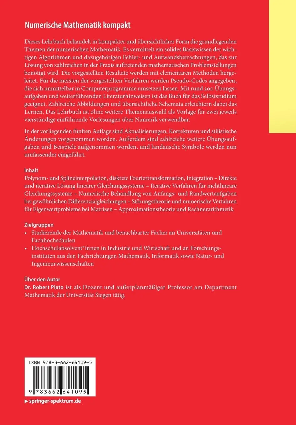 Rückseite: 9783662641095 | Numerische Mathematik kompakt | Robert Plato | Taschenbuch | Paperback
