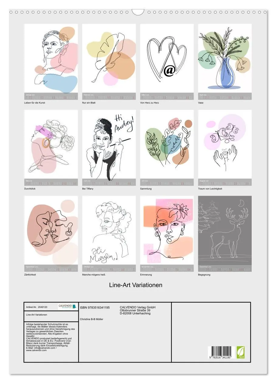 Bild: 9783516341195 | Line-Art Variationen (Wandkalender 2026 DIN A2 hoch), CALVENDO...