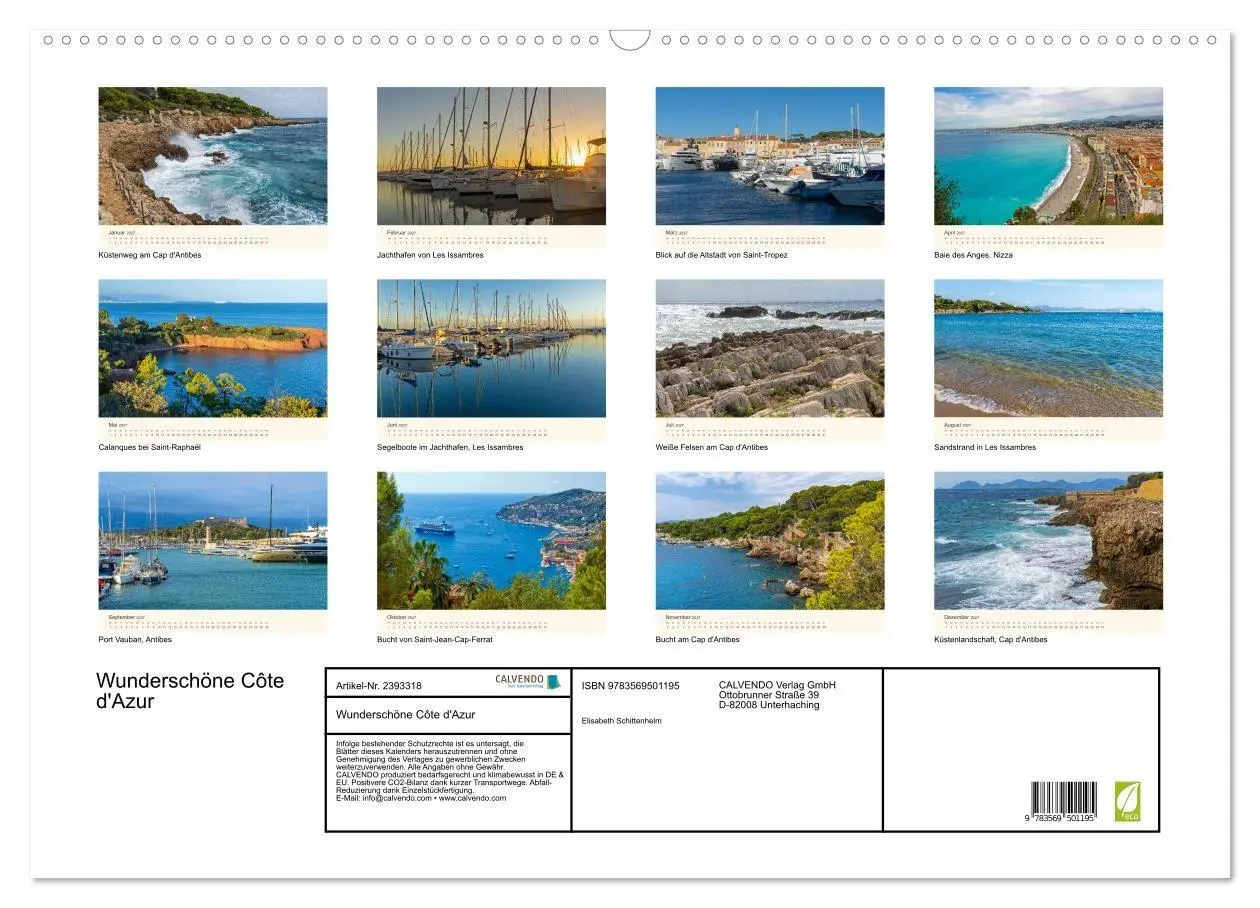 Bild: 9783569501195 | Wunderschöne Côte d'Azur (Wandkalender 2027 DIN A2 quer), CALVENDO...