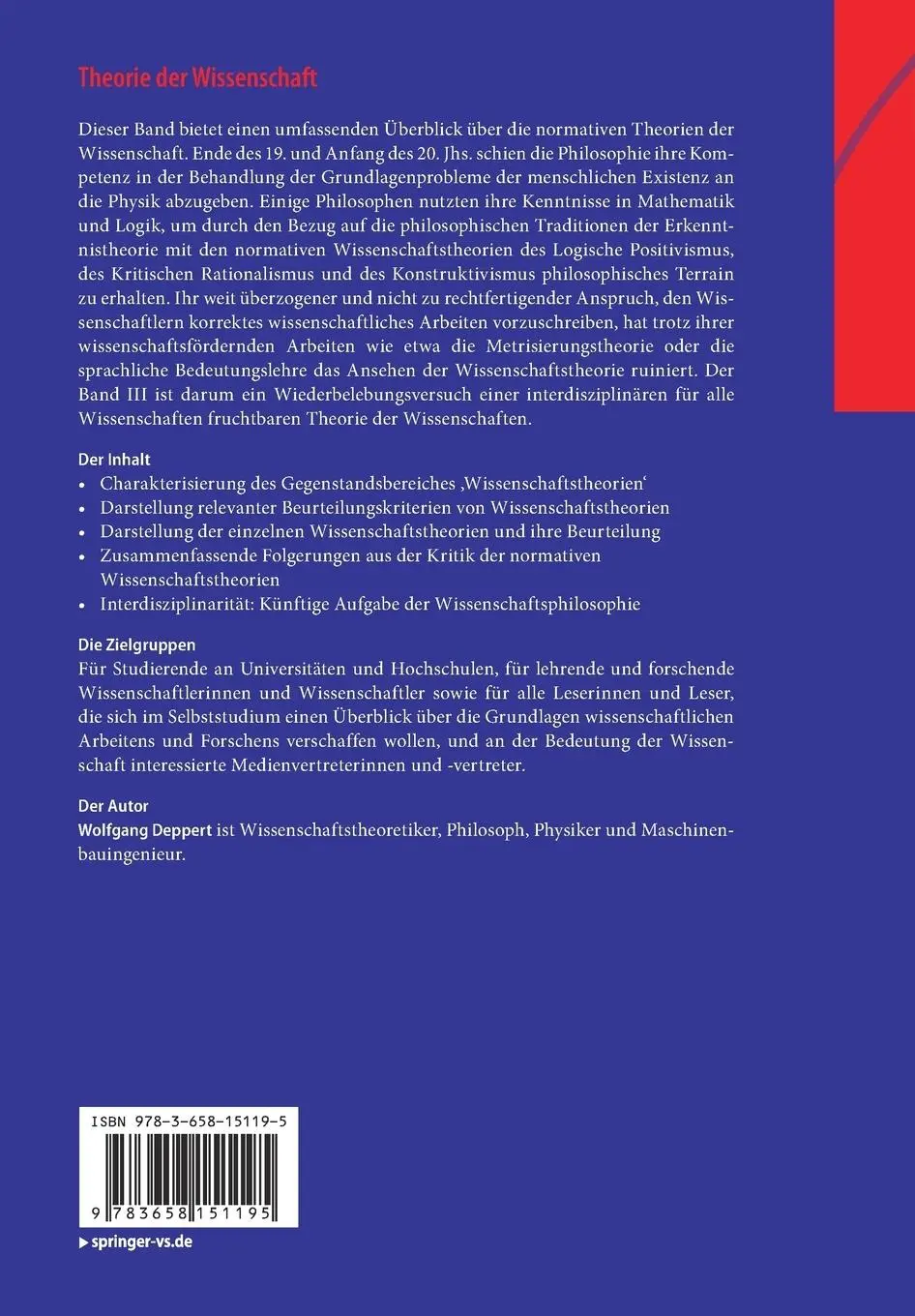 Rückseite: 9783658151195 | Theorie der Wissenschaft | Wolfgang Deppert | Taschenbuch | vii | 2019