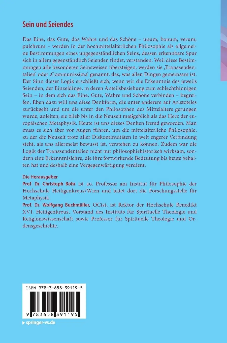Rückseite: 9783658391195 | Sein und Seiendes | Christoph Böhr (u. a.) | Buch | XIII | Deutsch