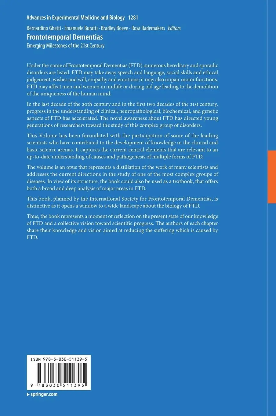 Rückseite: 9783030511395 | Frontotemporal Dementias | Emerging Milestones of the 21st Century | x