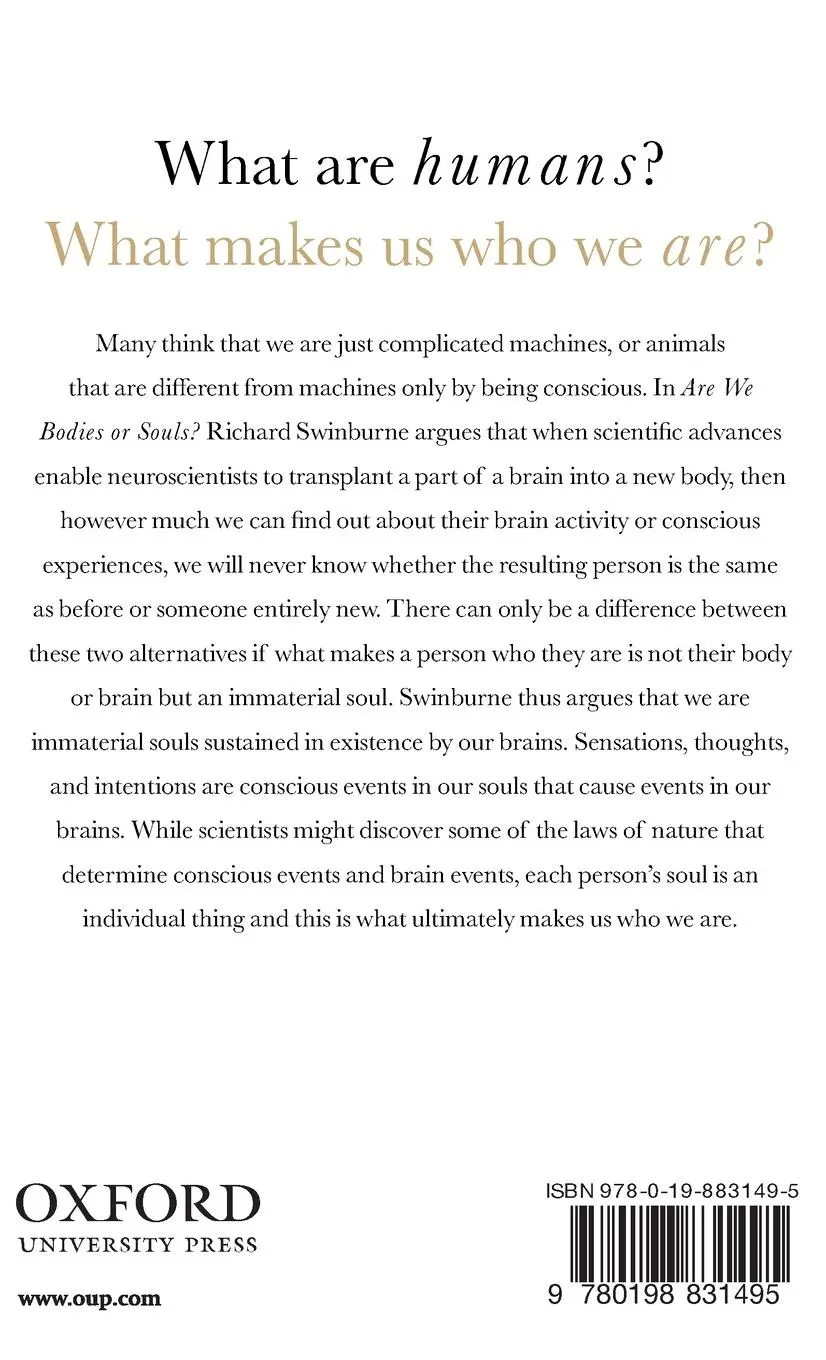 Rückseite: 9780198831495 | Are We Bodies or Souls? | Richard Swinburne | Buch | Gebunden | 2019