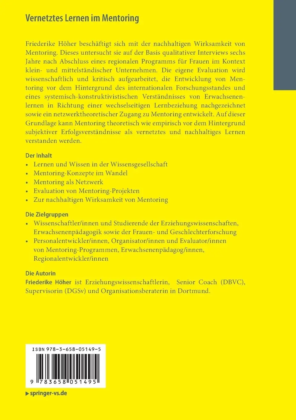 Rückseite: 9783658051495 | Vernetztes Lernen im Mentoring | Friederike Höher | Taschenbuch | 2014