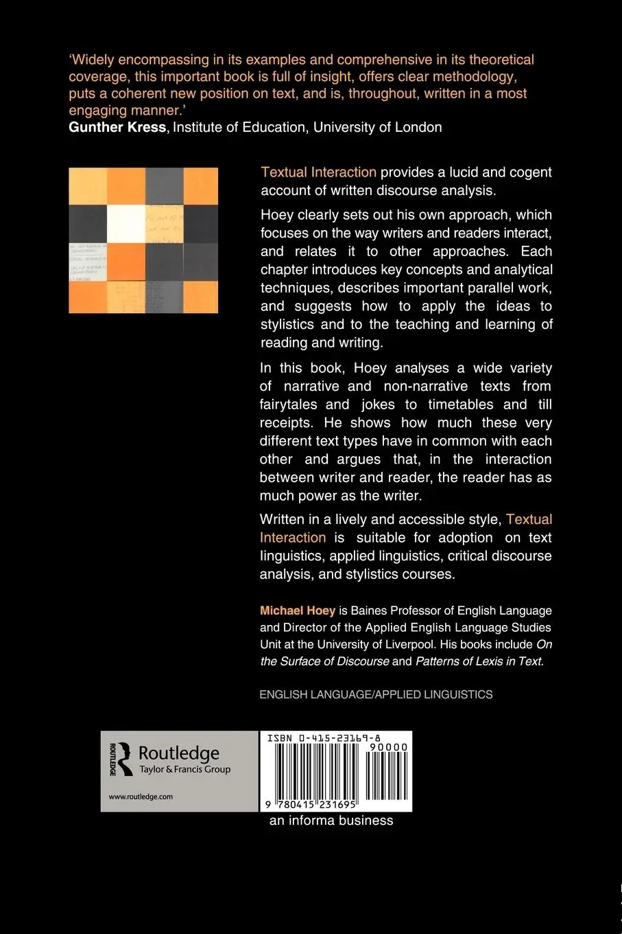 Rückseite: 9780415231695 | Textual Interaction | An Introduction to Written Discourse Analysis