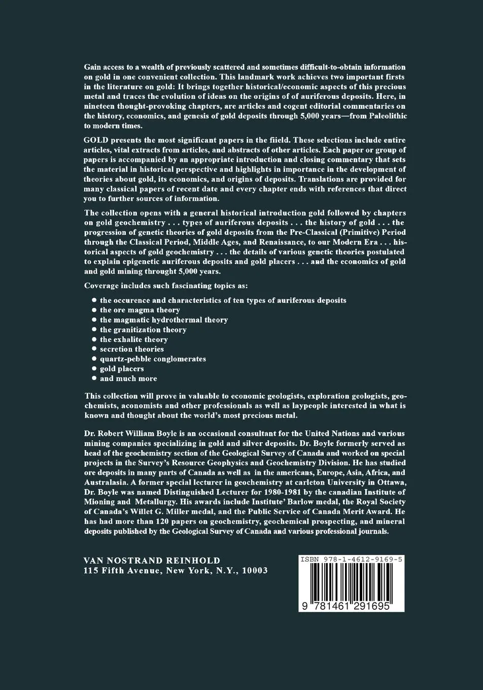 Rückseite: 9781461291695 | Gold | History and Genesis of Deposits | Boyle | Taschenbuch | xx