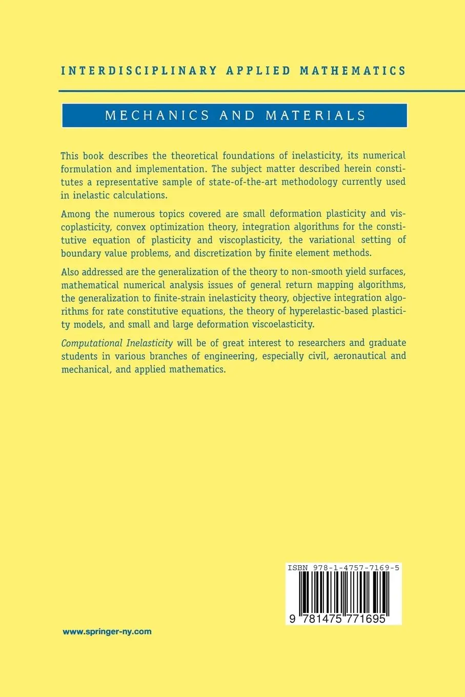 Rückseite: 9781475771695 | Computational Inelasticity | T. J. R. Hughes (u. a.) | Taschenbuch