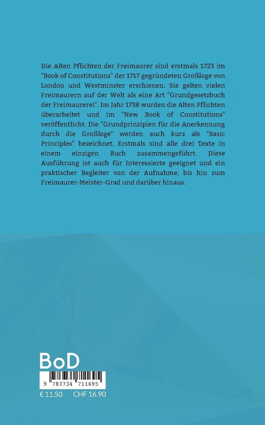 Rückseite: 9783734711695 | Die Alten Pflichten der Freimaurer von 1723 und 1738 | Rosenberg