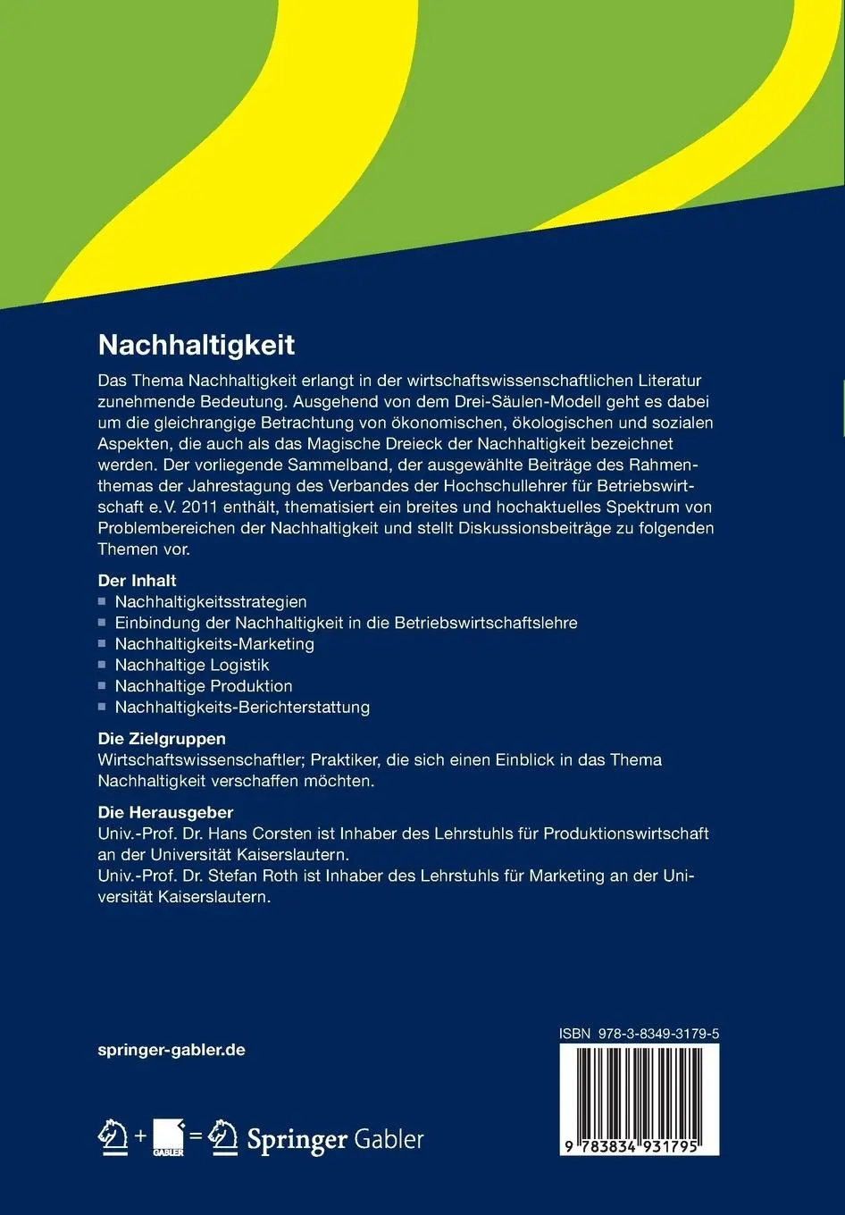 Rückseite: 9783834931795 | Nachhaltigkeit | Unternehmerisches Handeln in globaler Verantwortung