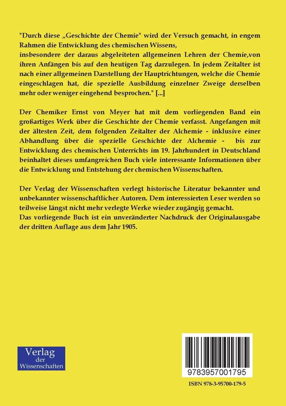 Rückseite: 9783957001795 | Geschichte der Chemie | Von den ältesten Zeiten bis zur Gegenwart