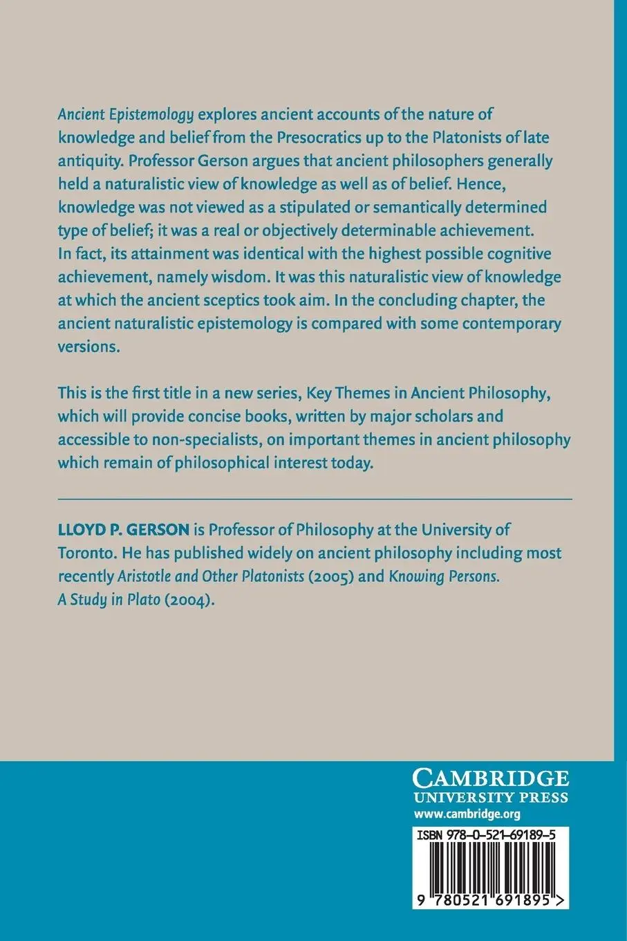 Rückseite: 9780521691895 | Ancient Epistemology | Lloyd P. Gerson | Taschenbuch | Englisch | 2015