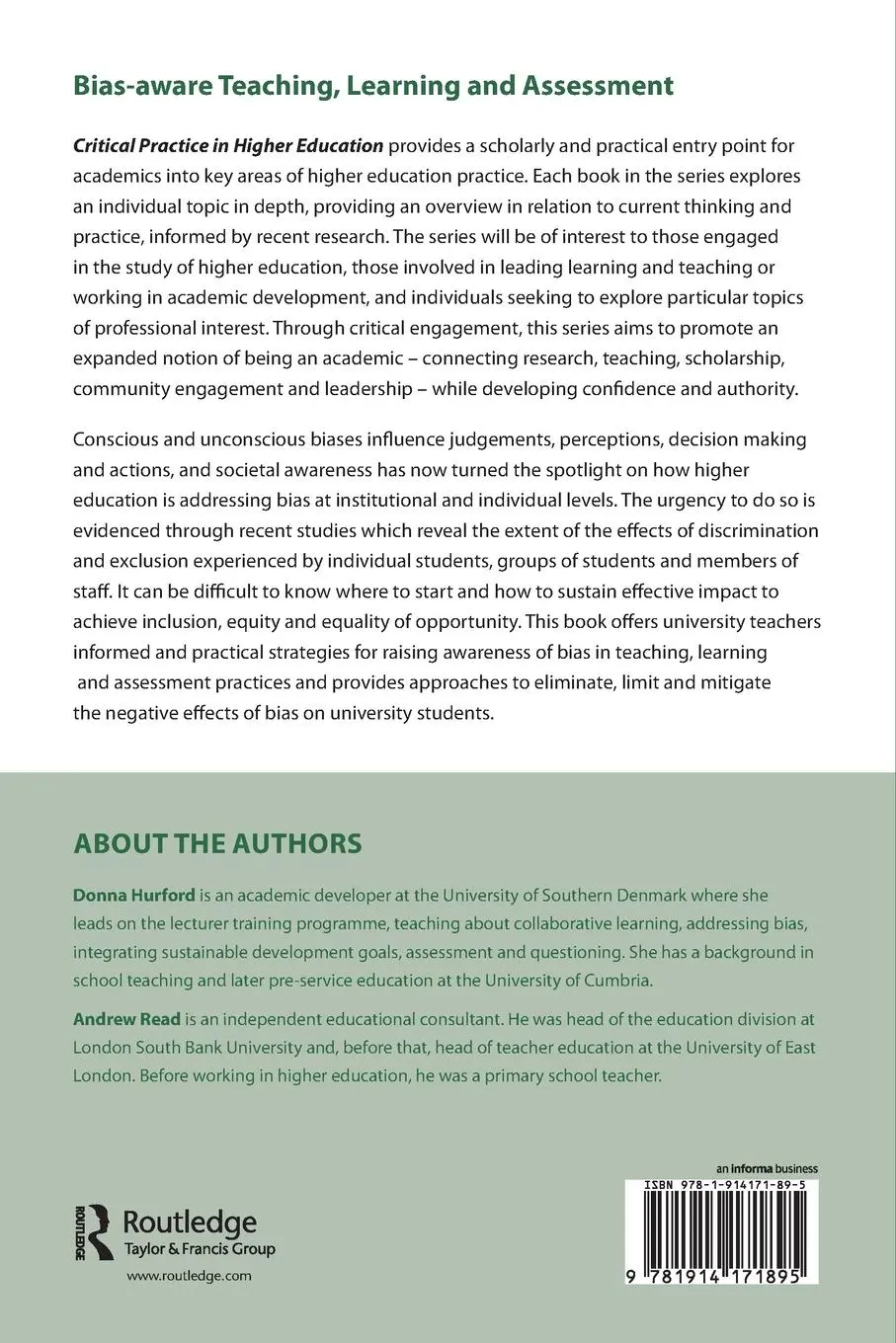 Rückseite: 9781914171895 | Bias-aware Teaching, Learning and Assessment | Andrew Read (u. a.)