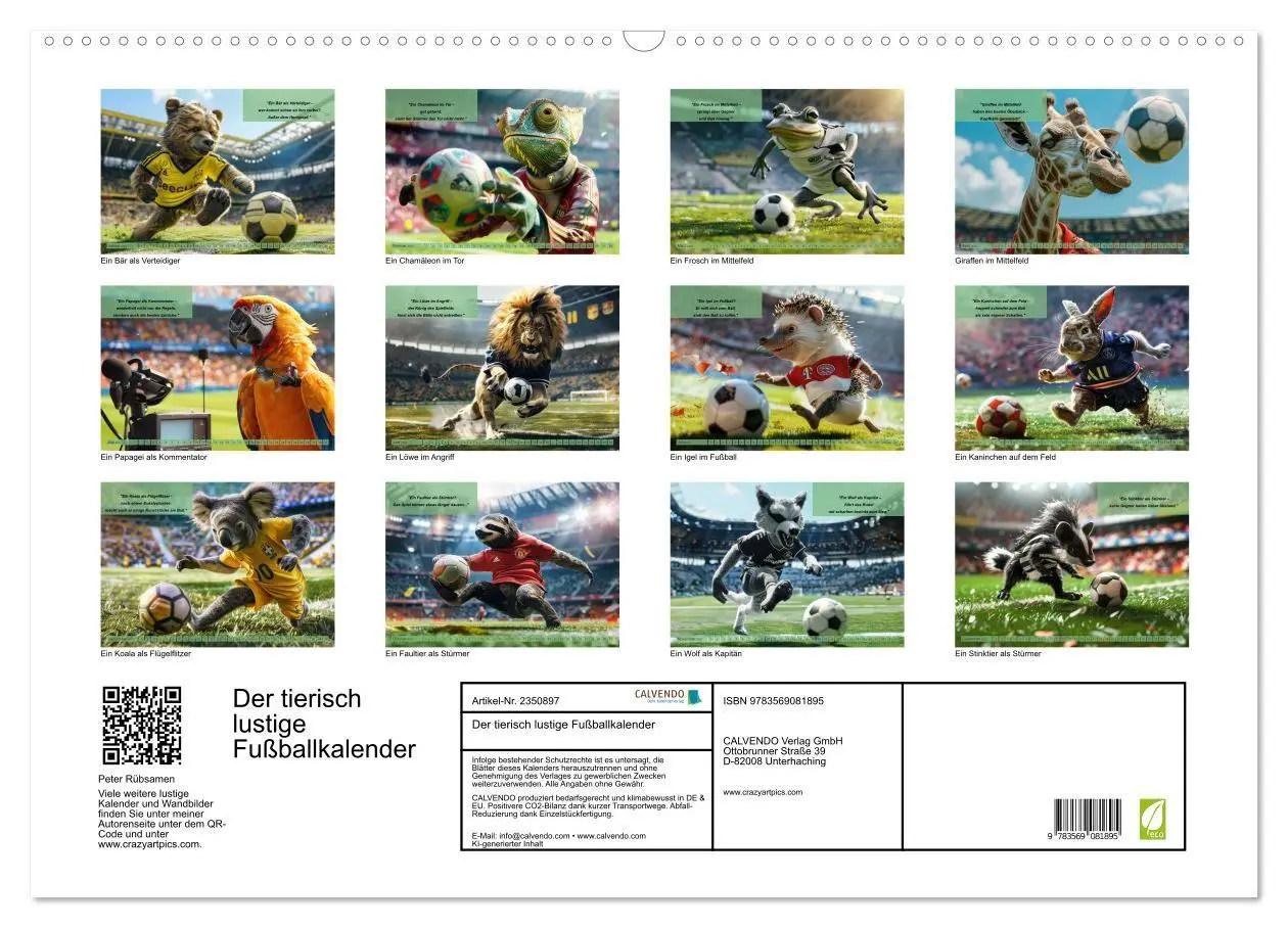 Bild: 9783569081895 | Der tierisch lustige Fußballkalender (Wandkalender 2027 DIN A2...