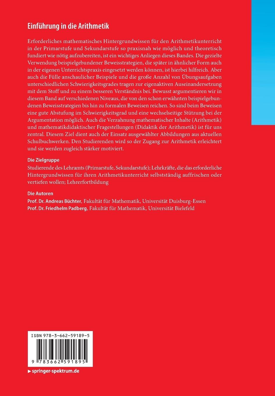 Rückseite: 9783662591895 | Einführung in die Arithmetik | Primarstufe und Sekundarstufe | Buch