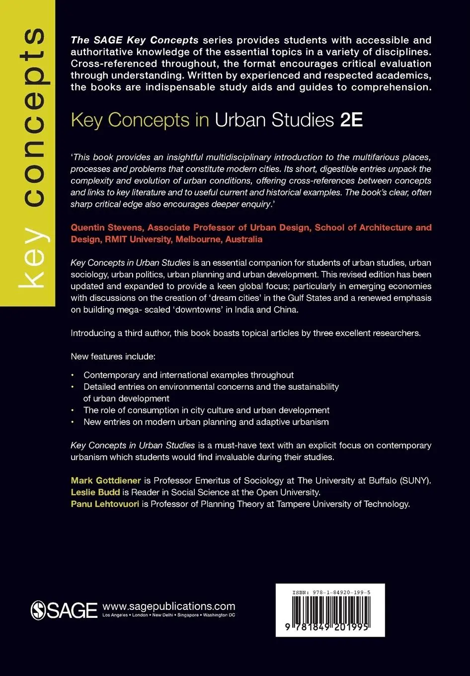 Rückseite: 9781849201995 | Key Concepts in Urban Studies | Mark David Gottdiener (u. a.) | Buch