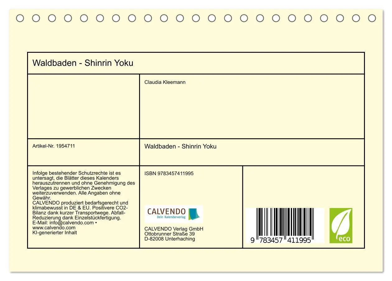 Bild: 9783457411995 | Waldbaden - Shinrin Yoku (Tischkalender 2026 DIN A5 quer), CALVENDO...