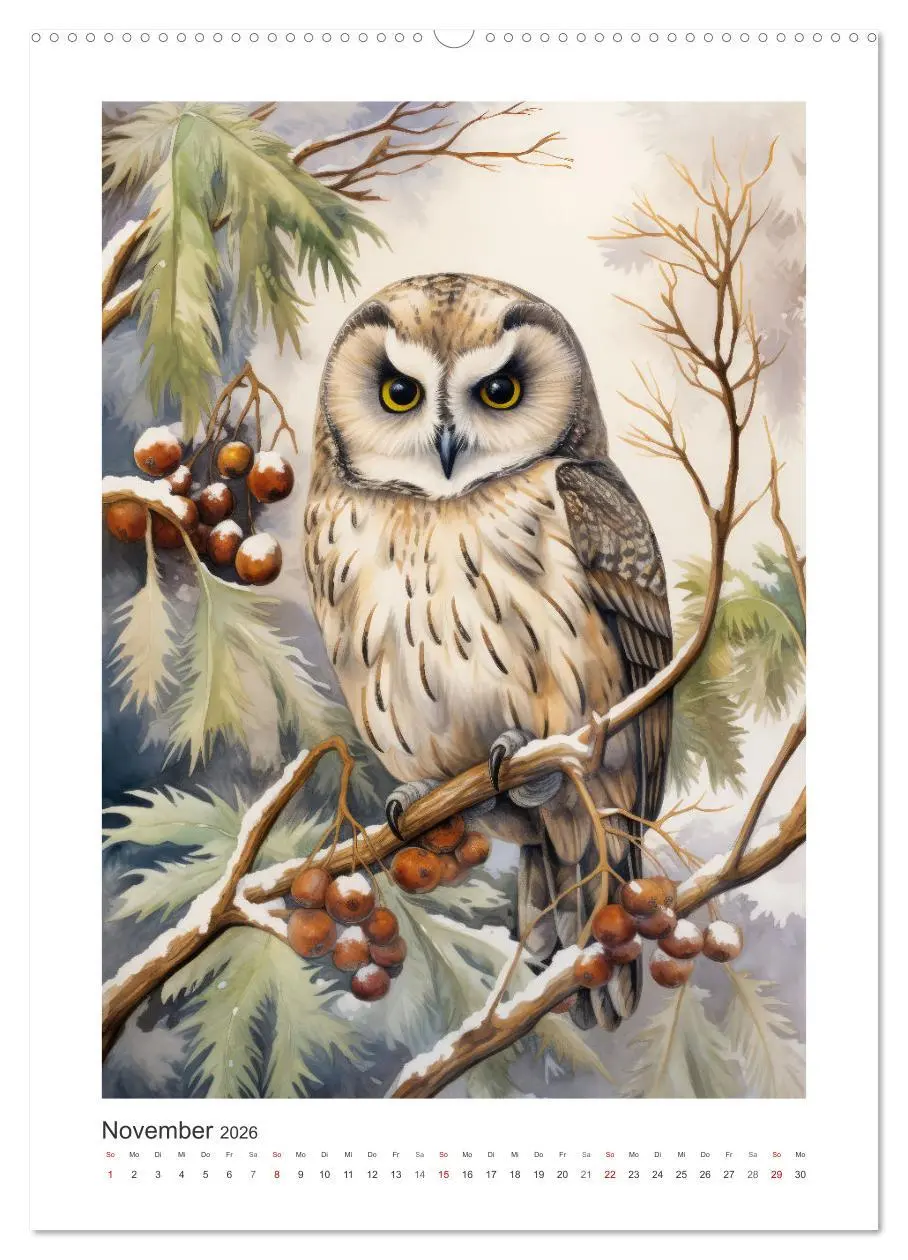 Bild: 9783516291995 | Eulenliebe (Wandkalender 2026 DIN A2 hoch), CALVENDO Monatskalender