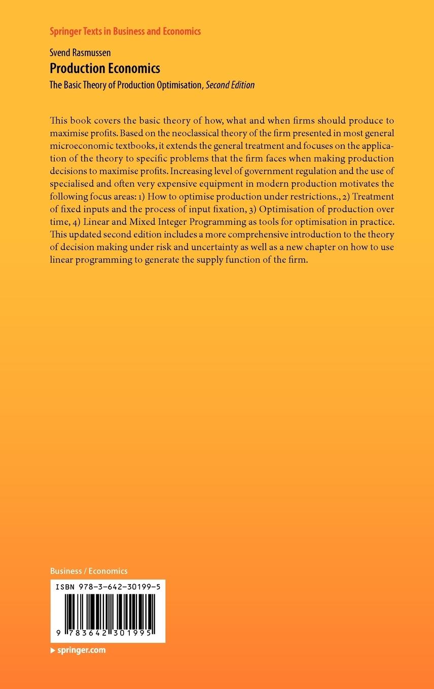 Rückseite: 9783642301995 | Production Economics | The Basic Theory of Production Optimisation