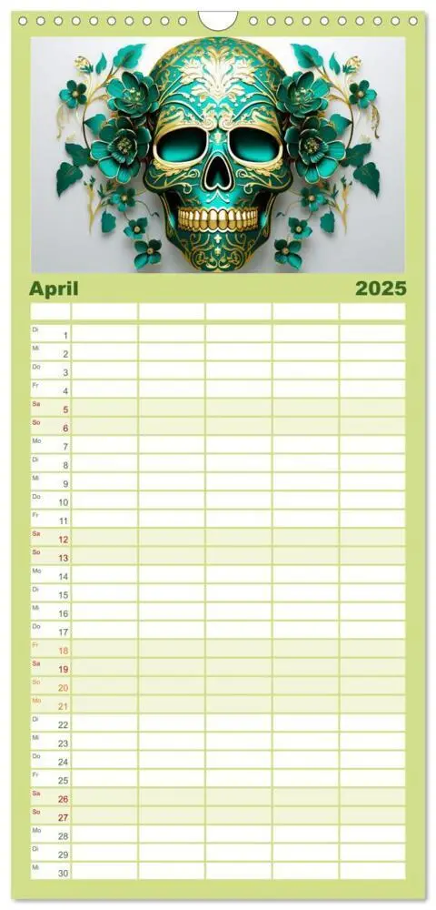 Bild: 9783457092095 | Familienplaner 2025 - Skull Flower - Totenkopf ART mit 5 Spalten...