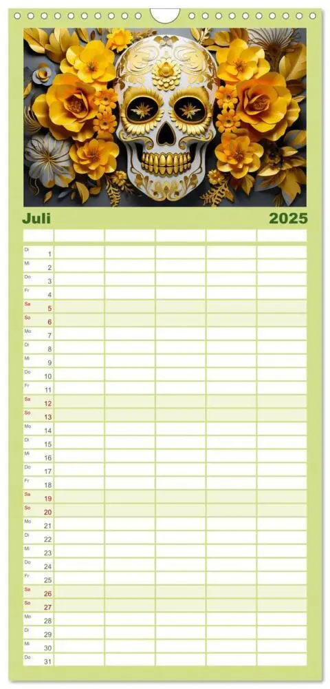 Bild: 9783457092095 | Familienplaner 2025 - Skull Flower - Totenkopf ART mit 5 Spalten...