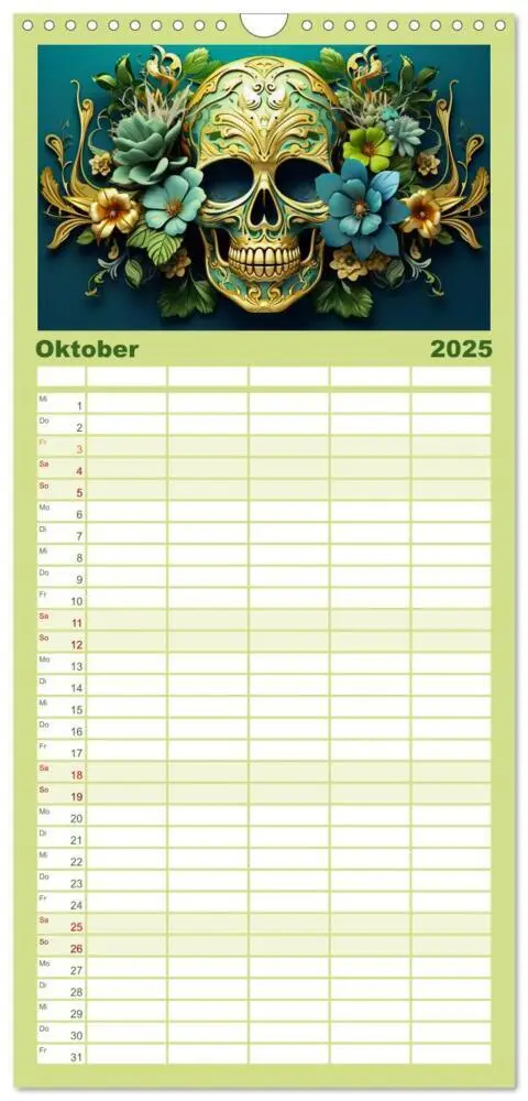 Bild: 9783457092095 | Familienplaner 2025 - Skull Flower - Totenkopf ART mit 5 Spalten...