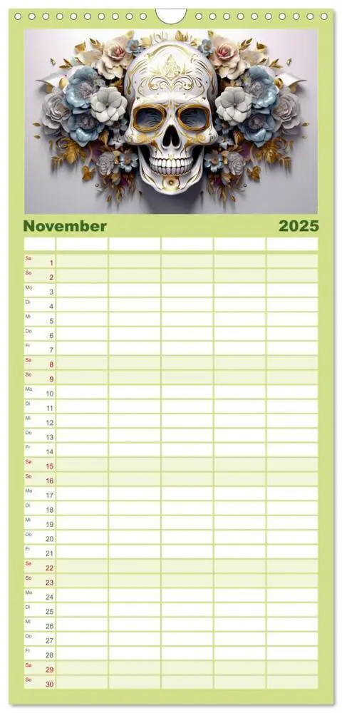 Bild: 9783457092095 | Familienplaner 2025 - Skull Flower - Totenkopf ART mit 5 Spalten...