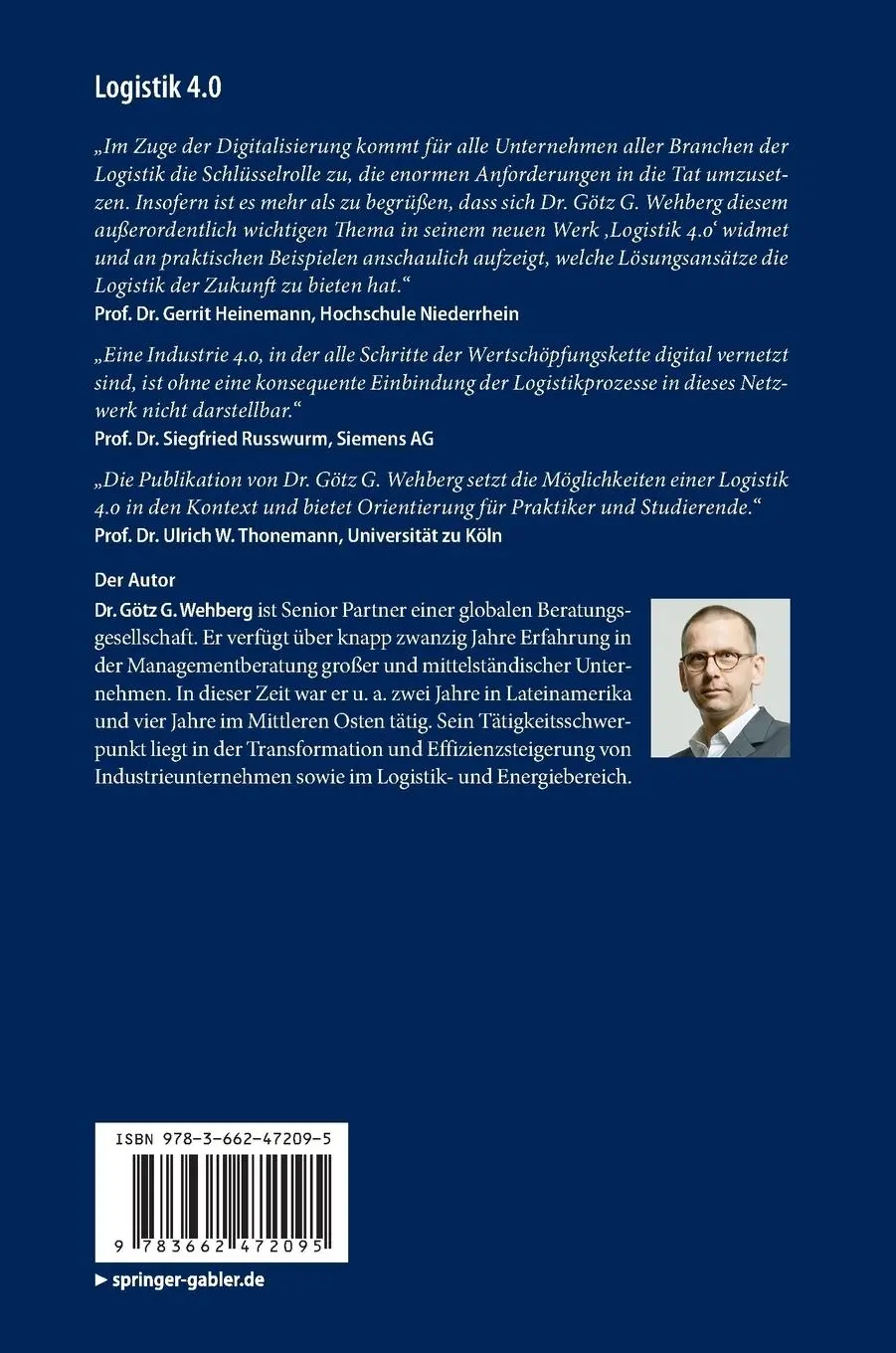 Rückseite: 9783662472095 | Logistik 4.0 | Komplexität managen in Theorie und Praxis | Wehberg