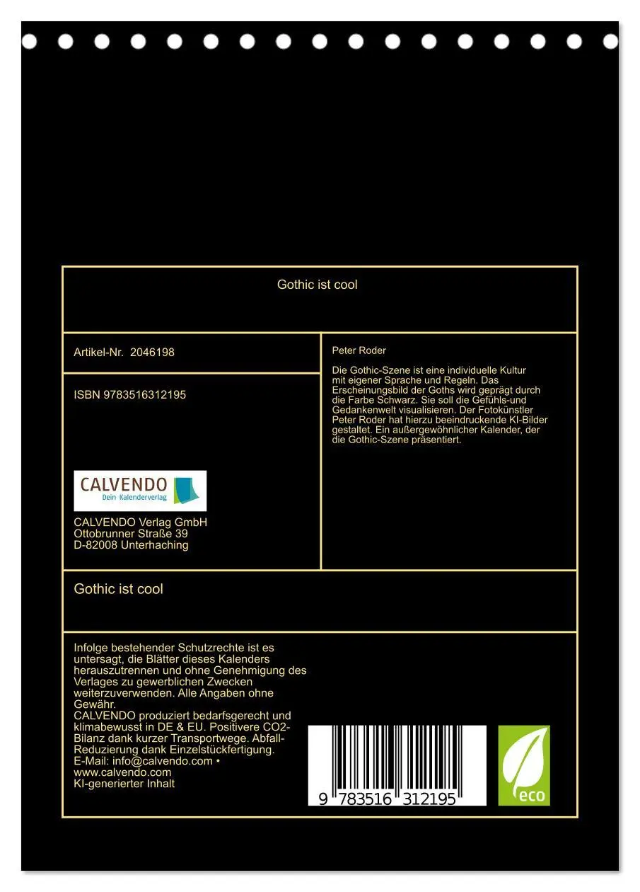 Bild: 9783516312195 | Gothic ist cool (Tischkalender 2026 DIN A5 hoch), CALVENDO...