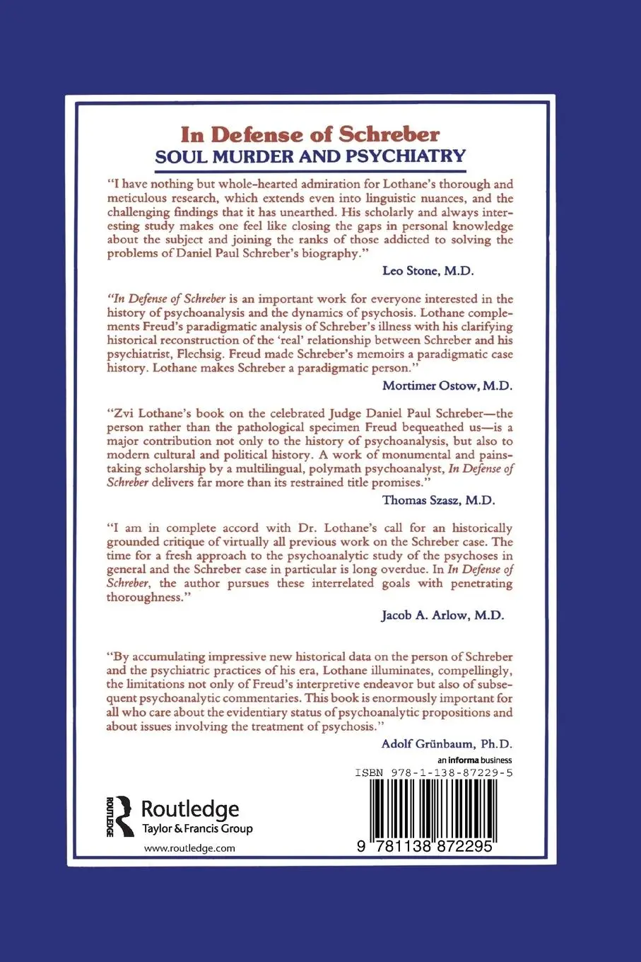Rückseite: 9781138872295 | In Defense of Schreber | Soul Murder and Psychiatry | Lothane | Buch