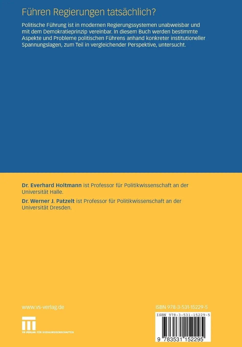 Rückseite: 9783531152295 | Führen Regierungen tatsächlich? | Zur Praxis gouvernementalen Handelns