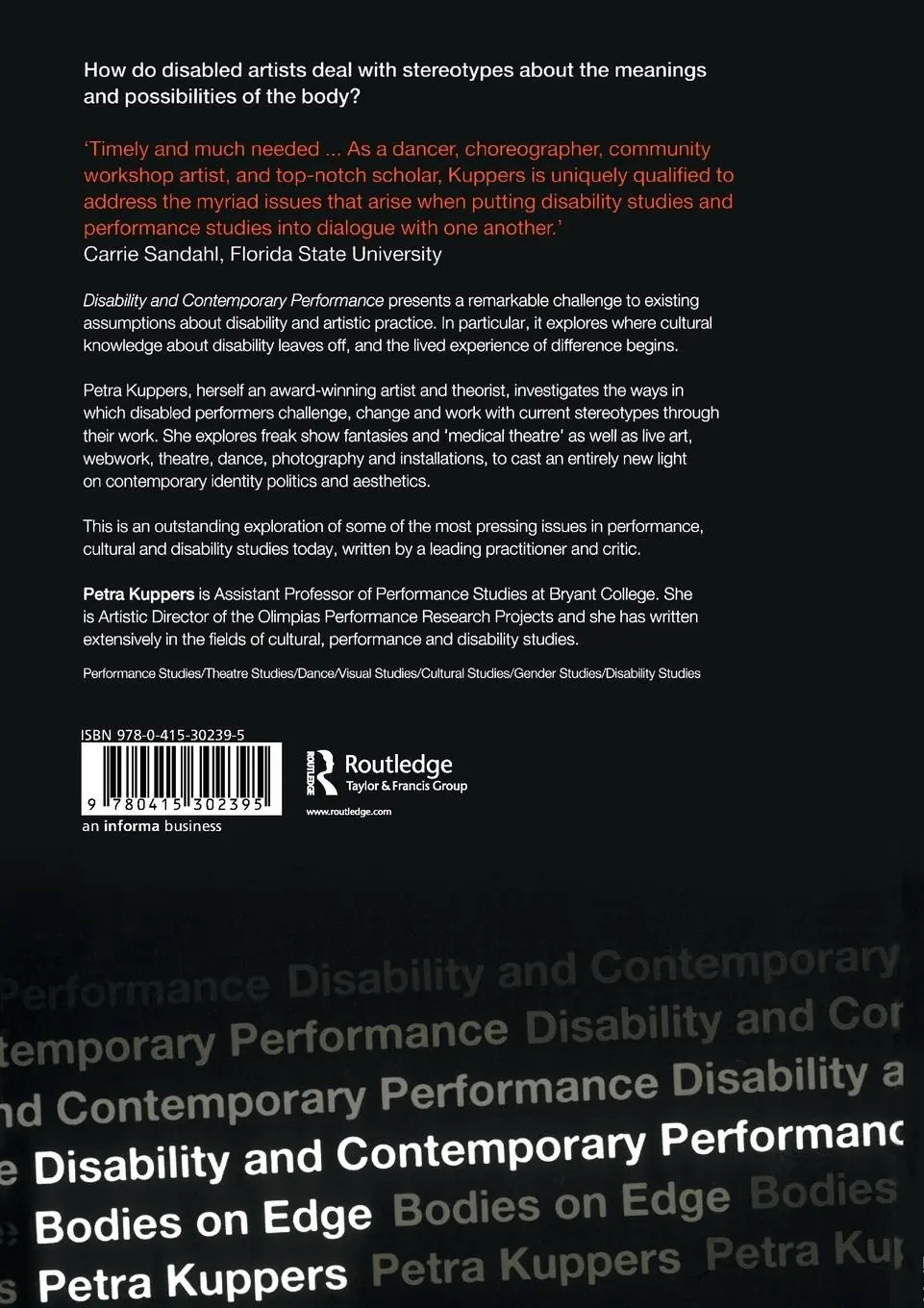 Rückseite: 9780415302395 | Disability and Contemporary Performance | Bodies on the Edge | Kuppers