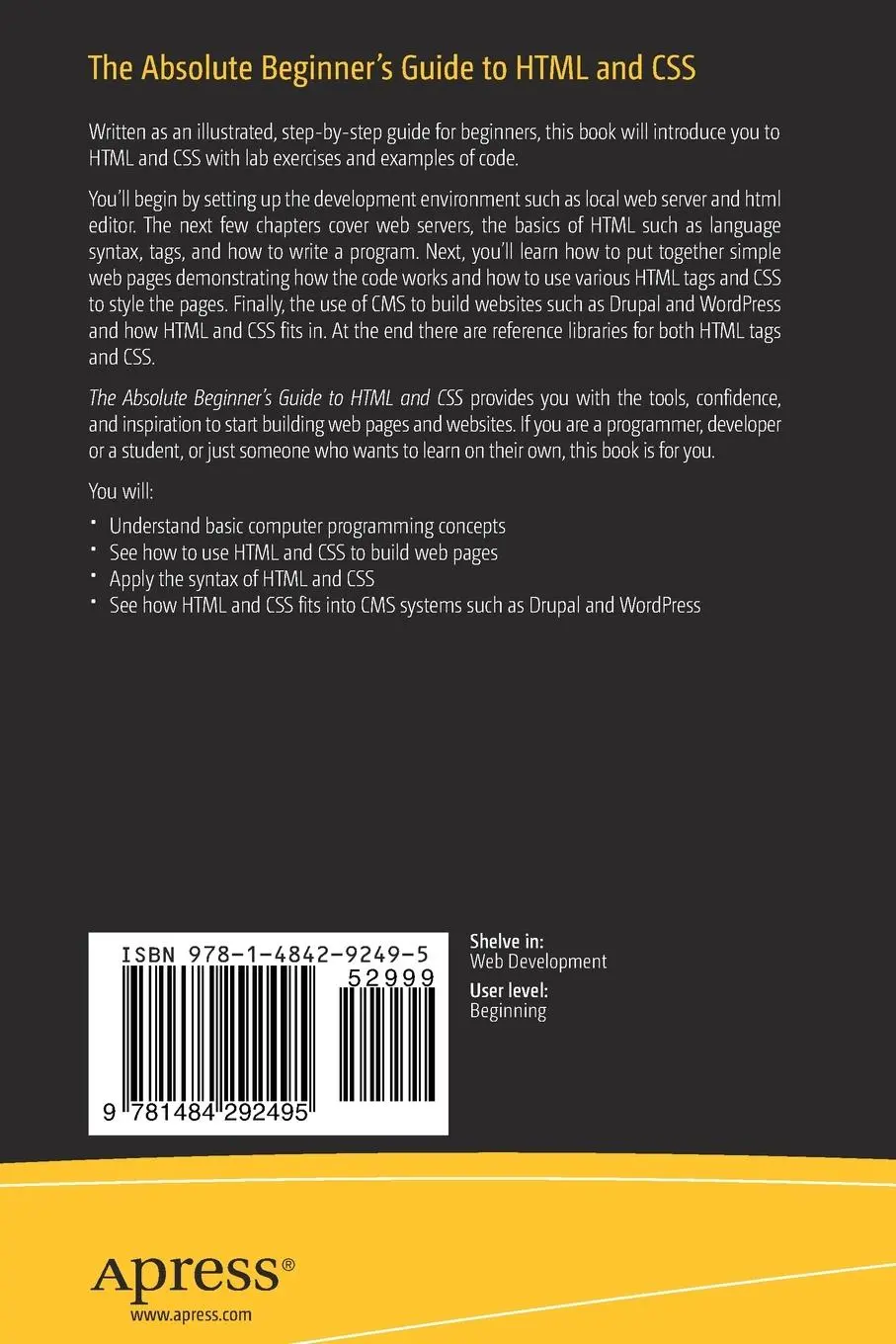 Rückseite: 9781484292495 | The Absolute Beginner's Guide to HTML and CSS | Kevin Wilson | Buch