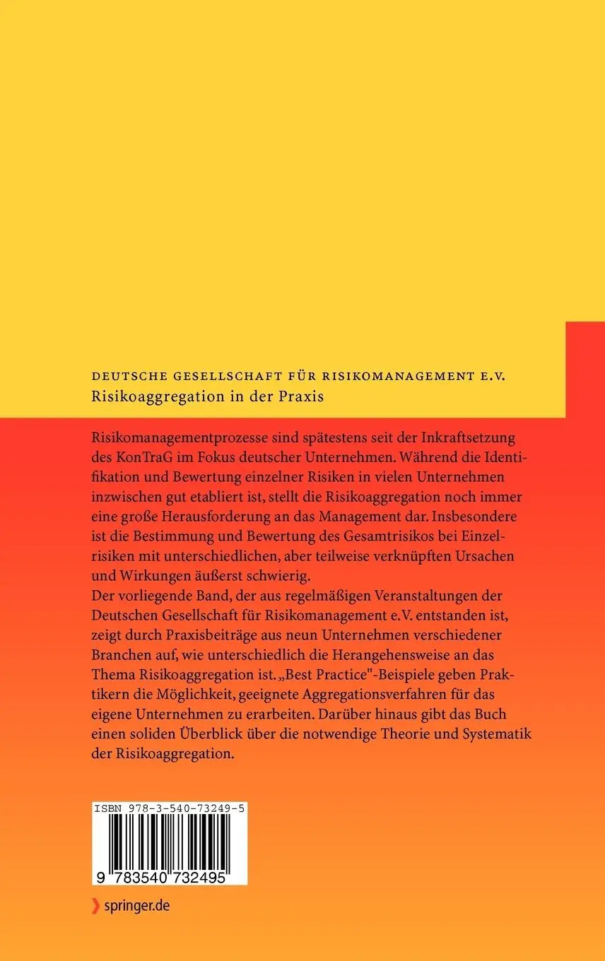Rückseite: 9783540732495 | Risikoaggregation in der Praxis | Deutsche Gesellschaft | Buch | xvi