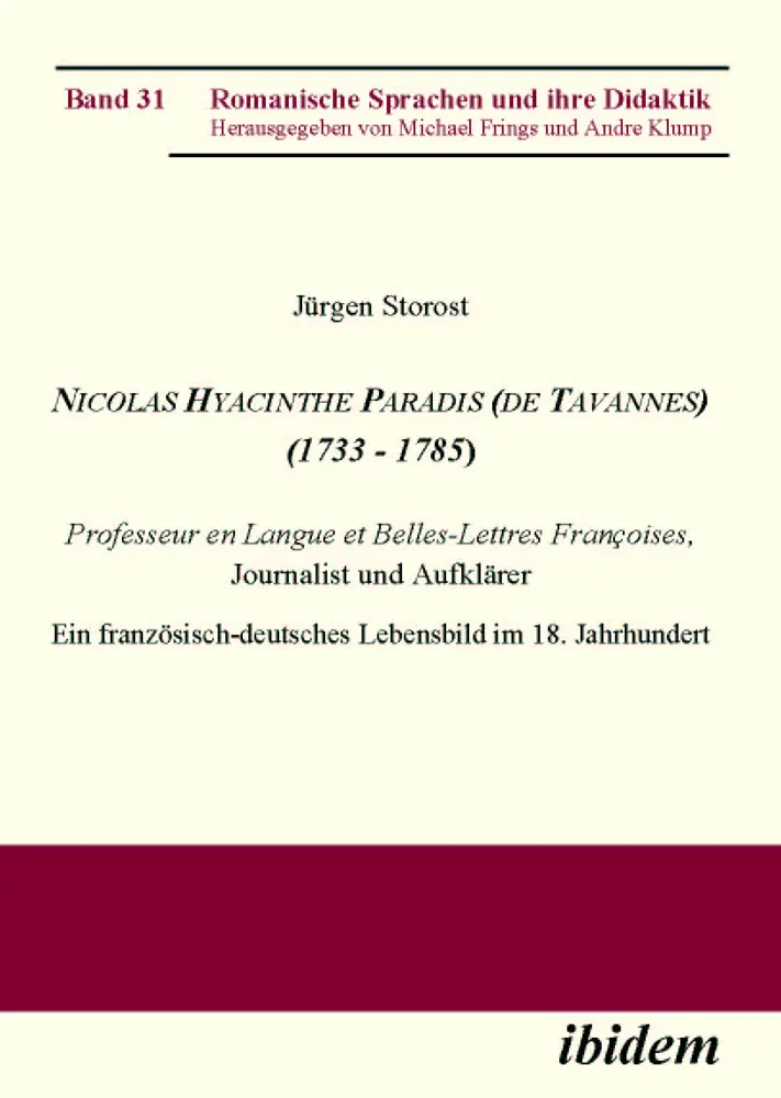 Cover: 9783838202495 | Nicolas Hyacinthe Paradis (de Tavannes) (1733 - 1785) | Jürgen Storost