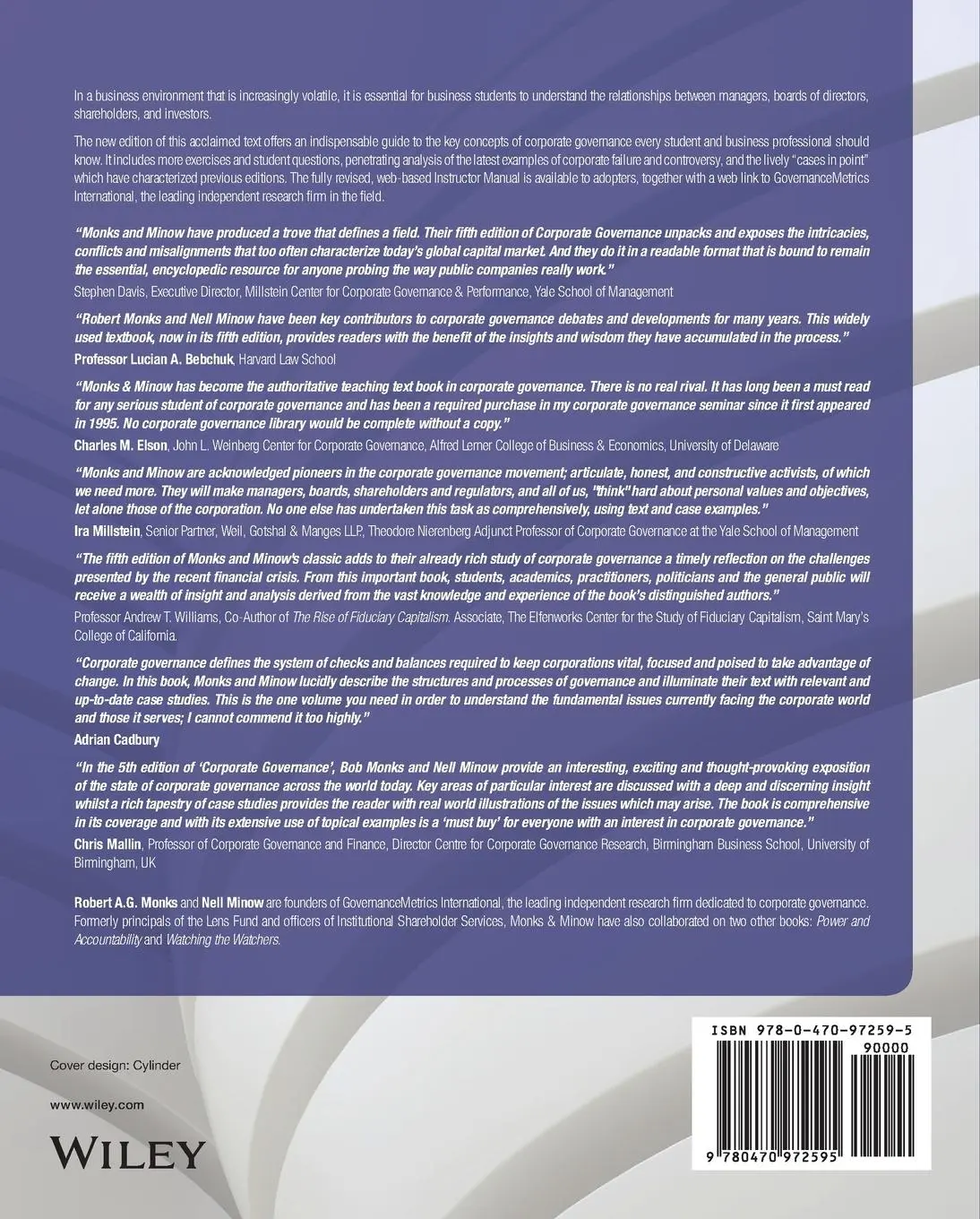 Rückseite: 9780470972595 | Corporate Governance | Nell Minow (u. a.) | Taschenbuch | 542 S.