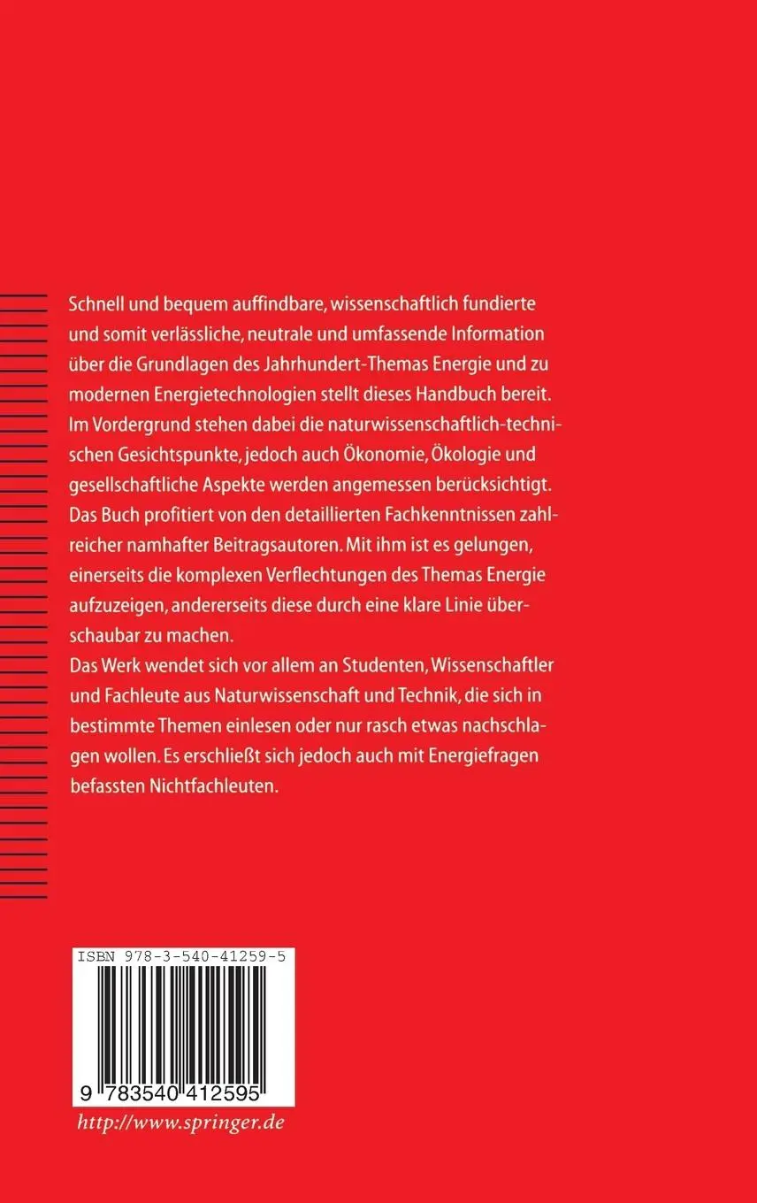 Rückseite: 9783540412595 | Energiehandbuch | Gewinnung, Wandlung und Nutzung von Energie | Rebhan