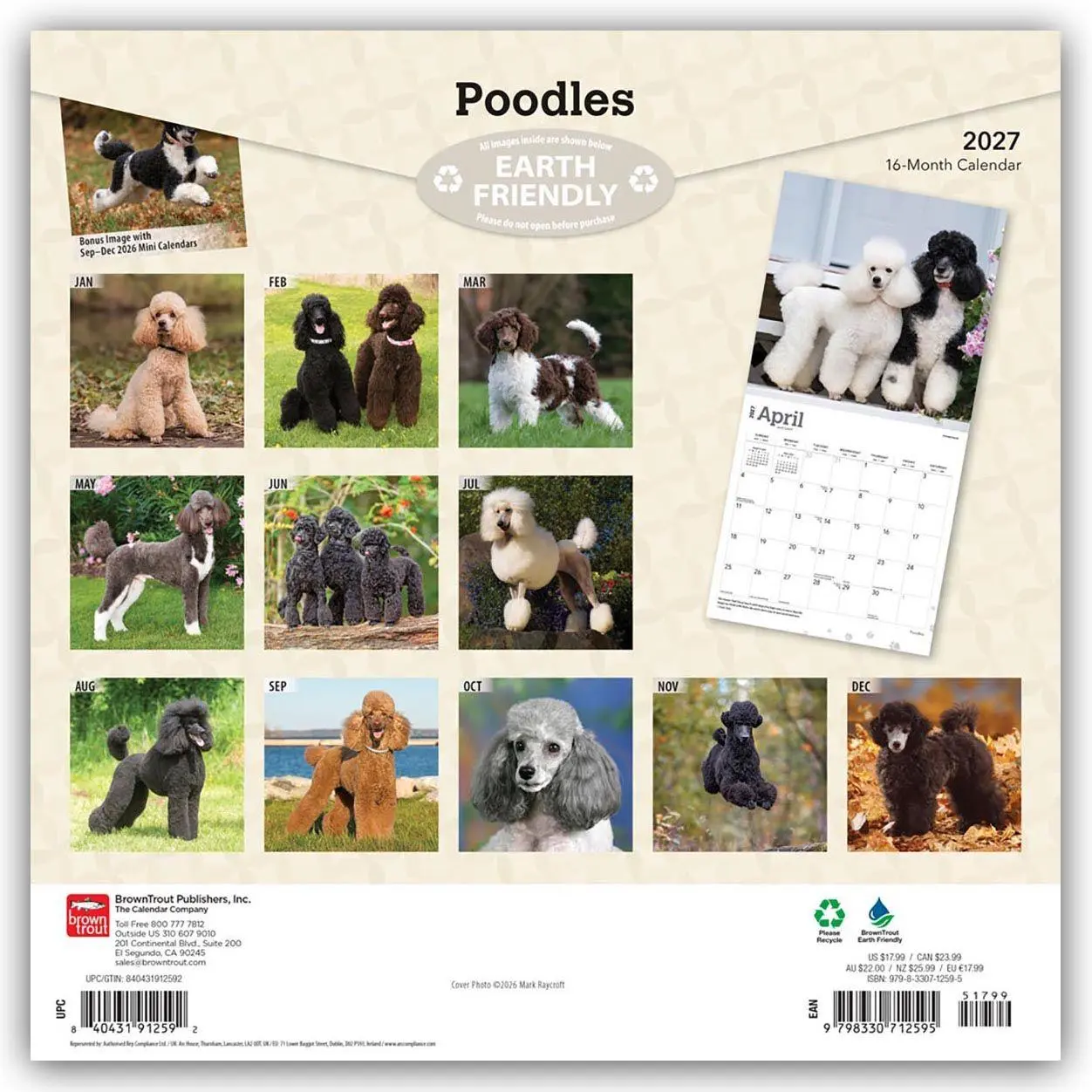 Rückseite: 9798330712595 | Poodles - Pudel 2027 - 16-Monatskalender | Browntrout Publishers