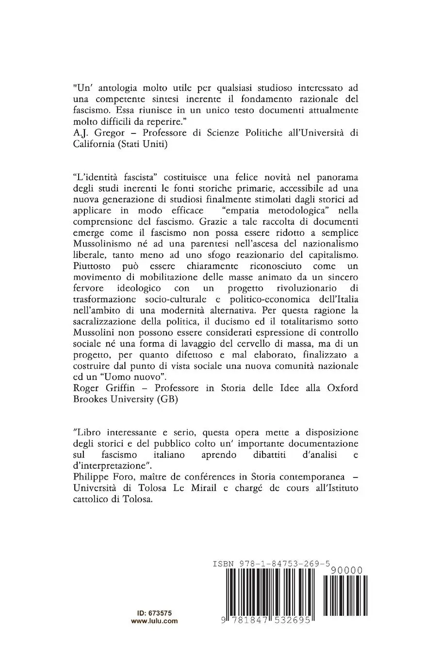 Rückseite: 9781847532695 | L'IDENTITA' FASCISTA - Progetto politico e dottrina del fascismo